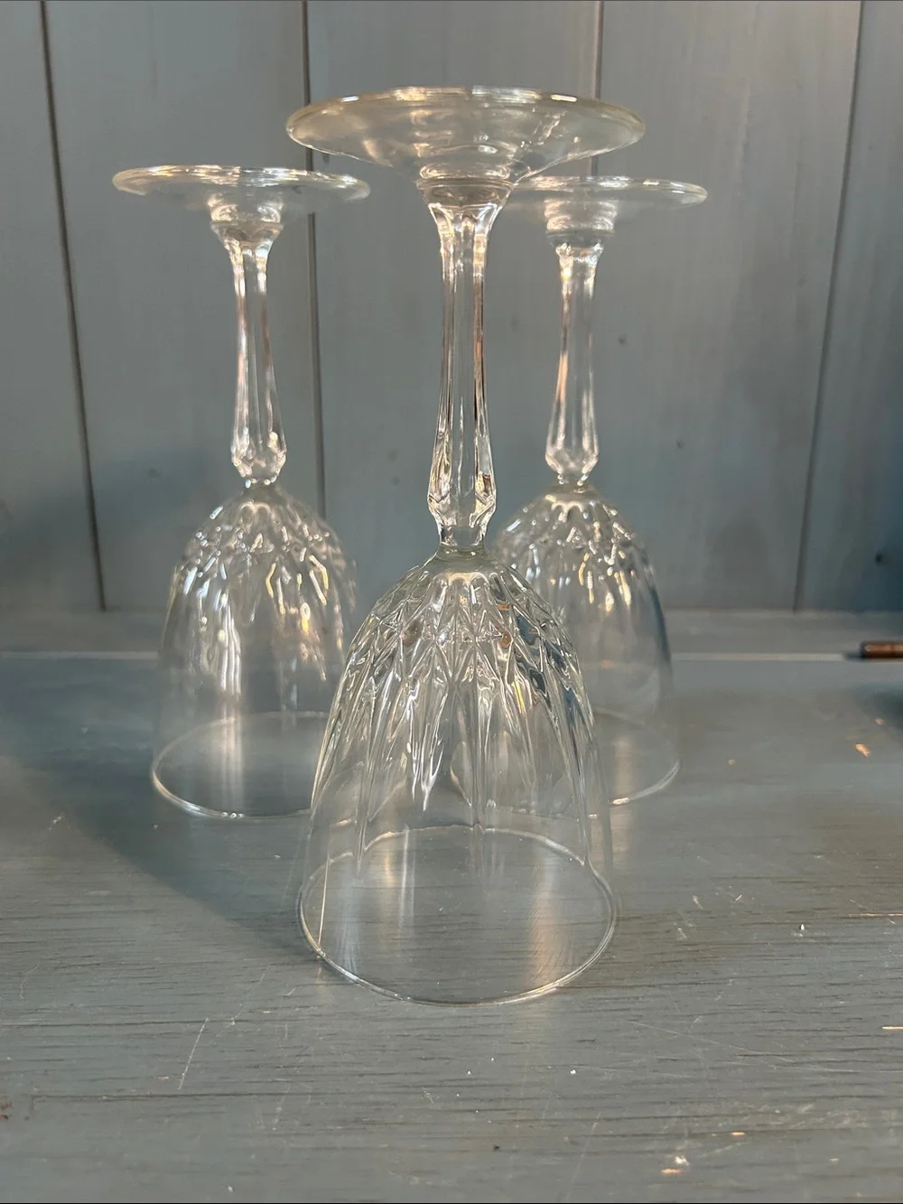 Vintage Clear Cut Crystal-Style Wine Glasses - Set of 3 | Diamant Pattern
